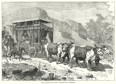 De Chopaya of Hindoe reiswagen (gravure) door English School