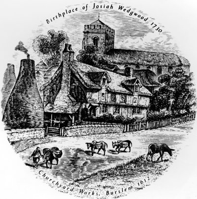 De Churchyard-werken en St. Johns Church, Burslem, 19e eeuw door English School