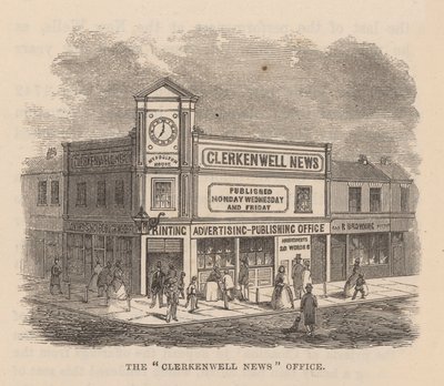 Het kantoor van de Clerkenwell News, Clerkenwell, Londen door English School