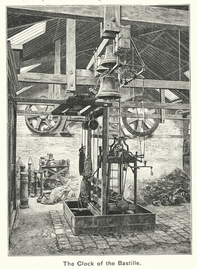 De klok van de Bastille (gravure) door English School