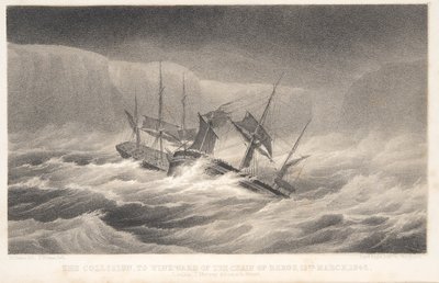 De botsing, van ontdekkingsreis en onderzoek in de zuidelijke en Antarctische gebieden door kapitein Sir James Clark Ross, pub. 1847 (gravure) door English School
