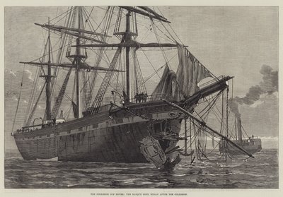 De aanvaring bij Dover, de bark Moel Eilian na de aanvaring (gravure) door English School