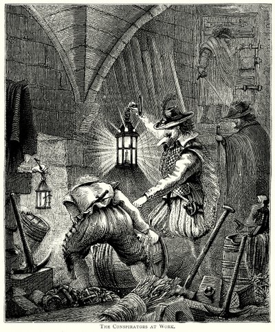 De samenzweerders aan het werk (gravure) door English School