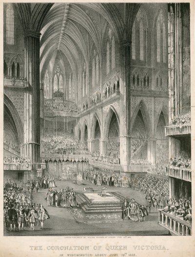De kroning van Koningin Victoria in Westminster Abbey, 28 juni 1838 door English School
