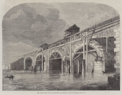 De Sloop van de Oude Westminster-Brug (gravure) door English School