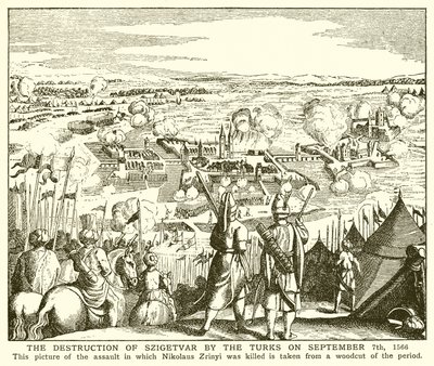 De Vernietiging van Szigetvár door de Turken op 7 september 1566 door English School