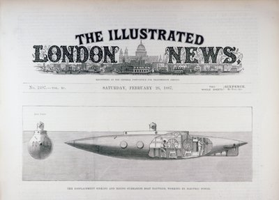 De Verplaatsing Zinkende en Stijgende Onderzeeër Nautilus, Werkend op Elektrische Kracht, uit The Illustrated London News, 26 februari 1887 door English School