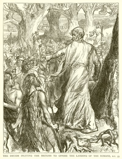 De Druïden zetten de Britten aan om de Landing van de Romeinen te Weerstaan, B.C. 55 door English School