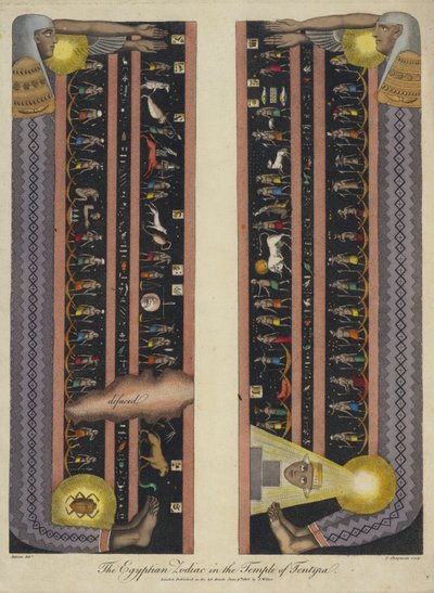 De Egyptische dierenriem in de Tempel van Dendera (gekleurde gravure) door English School