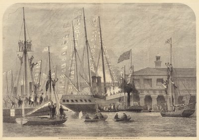 Het inschepen van de prins en prinses Frederick-William van Pruisen bij de Terrace Pier (gravure) door English School