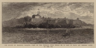 De ontsnapping van maarschalk Bazaine, uitzicht op het terras van waar hij naar verluidt naar de zee is afgedaald door English School