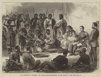 De Expeditie naar Abessinië, Sir Robert Napier vermaakt door de Prins van Tigre (gravure) door English School