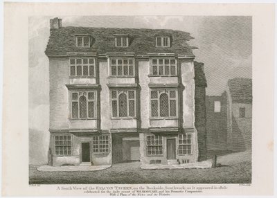 The Falcon Tavern aan de Bankside, Southwark. Zoals het verscheen in 1805 door English School