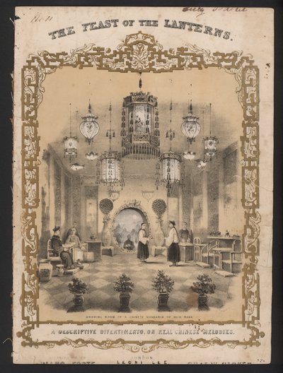 Het Lantaarnfeest (kleur litho) door English School