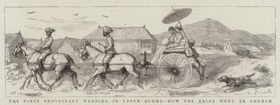De eerste protestantse bruiloft in Opper-Birma, hoe de bruid naar de kerk ging (gravure) door English School