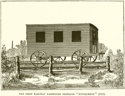 Het Eerste Spoorweg Passagiersrijtuig Experiment (1825) door English School