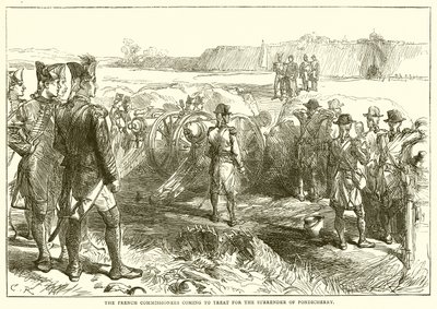 De Franse commissarissen komen om te onderhandelen over de overgave van Pondicherry (1761) door English School