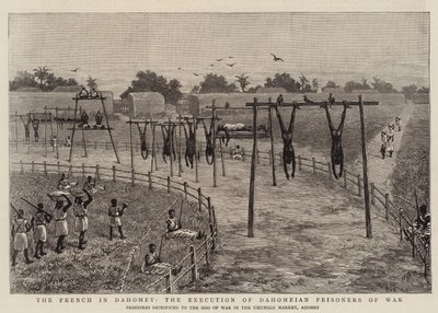 De Fransen in Dahomey, de executie van Dahomeese krijgsgevangenen (gravure) door English School