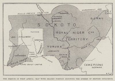 De Fransen in West-Afrika, Kaart met Gearceerd Deel dat de Invloedssfeer van Groot-Brittannië Aangeeft door English School