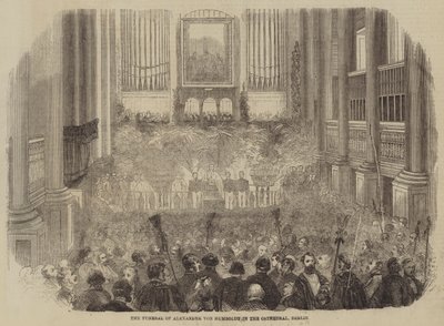 De begrafenis van Alexander von Humboldt in de kathedraal, Berlijn (gravure) door English School
