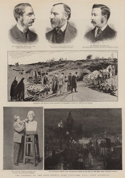 De begrafenis van de overleden Alfred Lord Tennyson, DCL, Dichter Laureaat (gravure) door English School