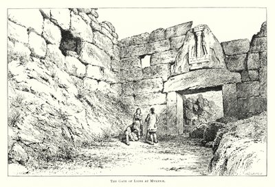 De Poort van Leeuwen bij Mykenae (gravure) door English School