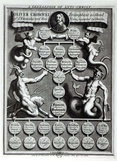 De genealogie van de Antichrist Oliver Cromwell (1599-1658) door English School