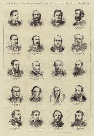 De Algemene Verkiezingen, Nieuwe Leden van het Lagerhuis (gravure) door English School