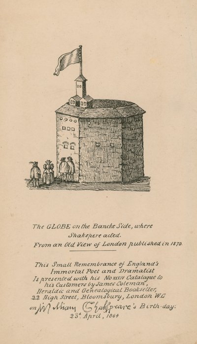 De Globe, Bankside, Londen, gebaseerd op een oude afbeelding van Londen gepubliceerd in 1579 door English School