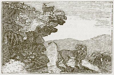 De geit en de leeuw (gravure) door English School