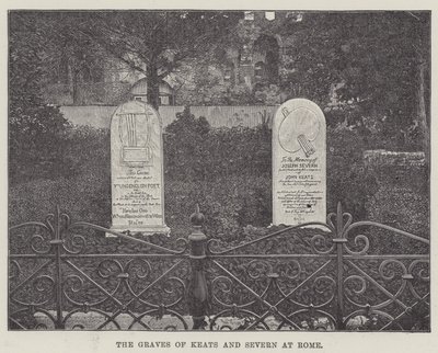 De graven van Keats en Severn in Rome (gravure) door English School
