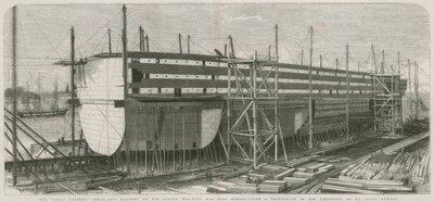 De Great Eastern stoomschip; Gebouwd op de stocks, Millwall door English School