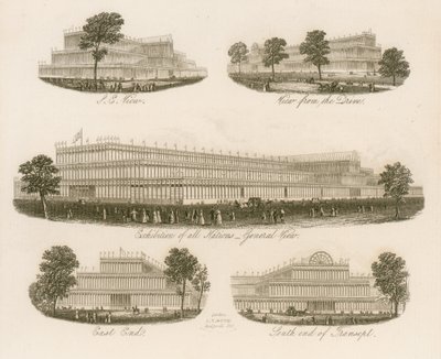 Het gebouw van de Grote Tentoonstelling, uitzichten vanuit verschillende hoeken door English School