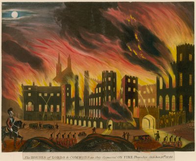 De Huizen van Lords en Commons zoals ze in brand stonden, 16 oktober 1834 door English School