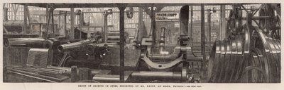 De Internationale Tentoonstelling; Groep van objecten in staal tentoongesteld door de heer Krupp uit Essen, Pruisen door English School