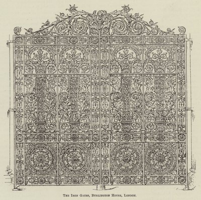 De ijzeren poorten, Burlington House, Londen (gravure) door English School