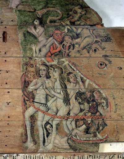 De laatste bazuin, uit de Wenhaston Doom, ca. 1500-20 door English School