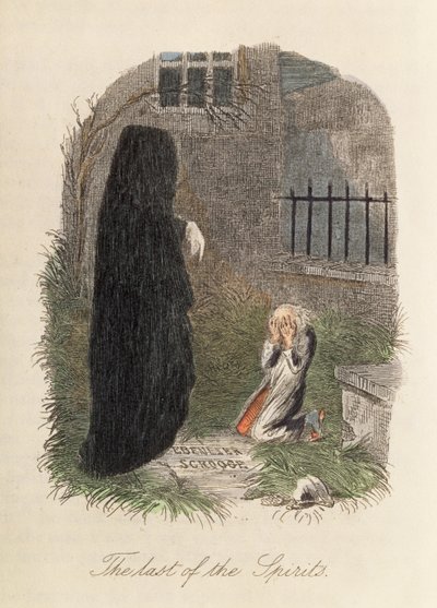 De Laatste van de Geesten, illustratie bij A Christmas Carol door Charles Dickens (1812-70) 1843 door English School
