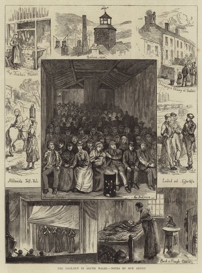 De lock-out in Zuid-Wales, notities van onze kunstenaar (gravure) door English School