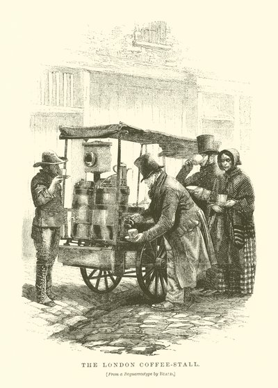 De Londense Coffee-Stall (gravure) door English School