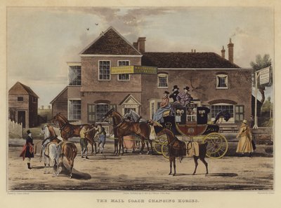 De postkoets wisselt van paarden door English School