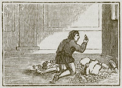 De man en zijn houten god (gravure) door English School