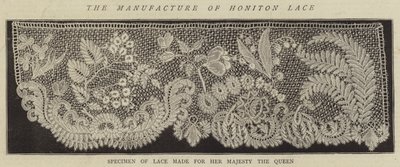 De vervaardiging van Honiton kant (gravure) door English School