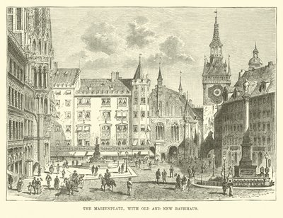 De Marienplatz, met oud en nieuw stadhuis door English School