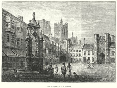 De markt, Wells (gravure) door English School