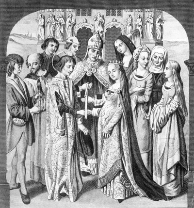 Het Huwelijk van Hendrik VI en Margaretha van Anjou, gegraveerd door Freeman door English School