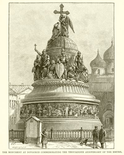 Het monument in Novgorod ter herdenking van het duizendjarig bestaan van het rijk, 1862 door English School