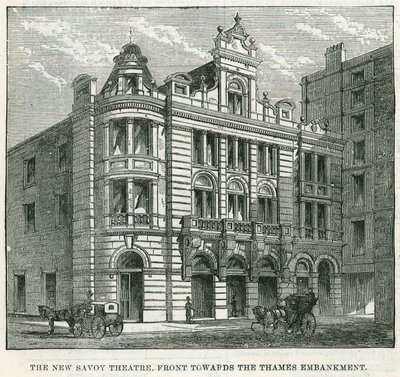Het nieuwe Savoy Theater, voorkant naar de Thames Embankment door English School