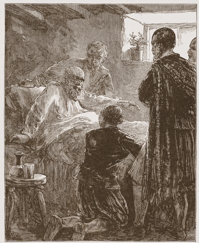 De laatste preek van de oude Covenanter, illustratie uit De Geschiedenis van het Protestantisme door James Aitken Wylie, 1878 door English School