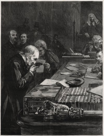 De opening van het Parlement, 31 januari 1893, Mr. William Ewart Gladstone, ondersteund door Mr. Marjoribanks en Mr. H. Gladstone, legt de eed af (illustratie voor The Graphic) door English School